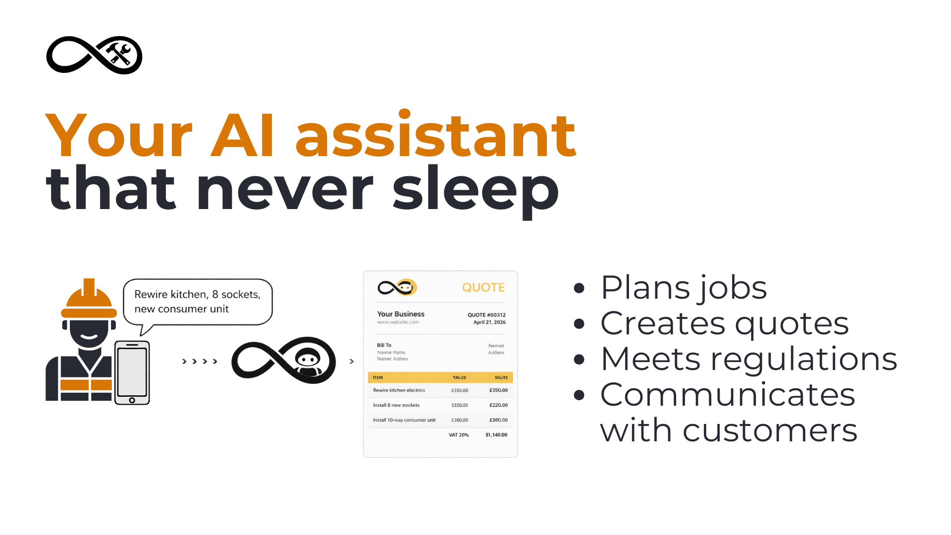 Tradesman workflow: describe job, AI processes, get professional quote